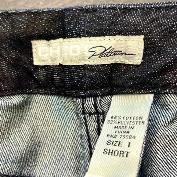 Chicos Blue Denim Jeans flair Cropped Platinum sequin jeweled Pockets - Picture 11 of 15